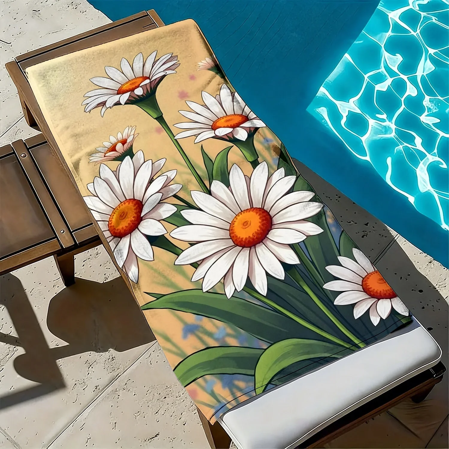 Fresh white daisy flower pattern polyester microfiber beach towel is highly absorbent, suitable for swimming and beach outings