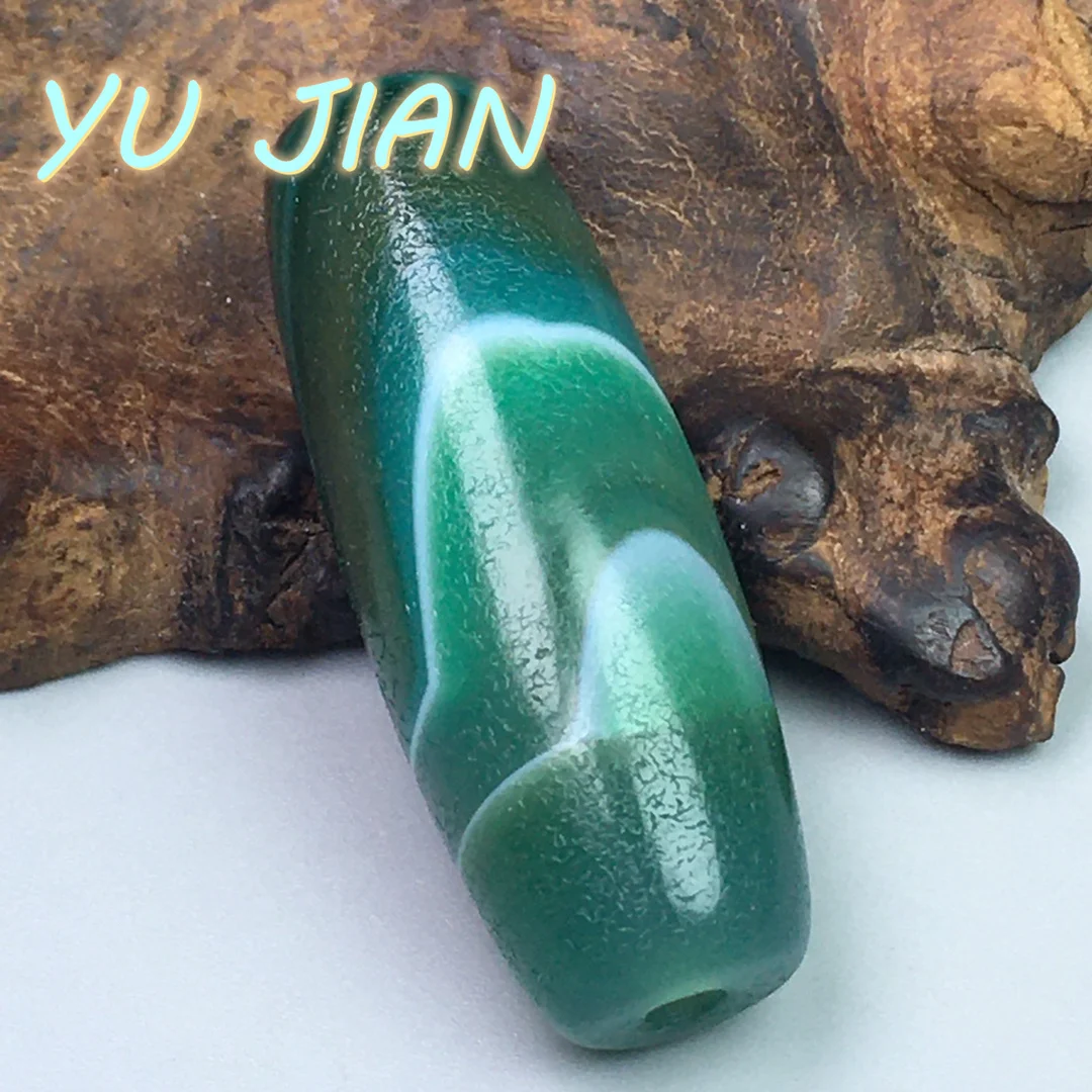 Newest Natural Silk-Wrapped Old Green Pattern Agate Fine High-end Pendant Scarce Dzi Beads Jade Necklace Chain Exquisite Jewelry