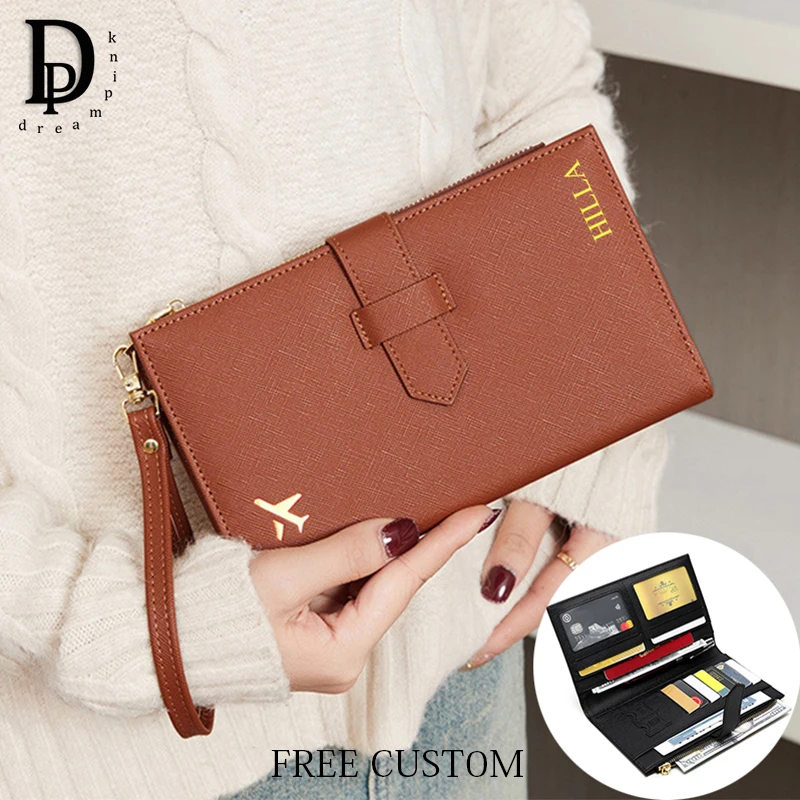 Travel Passport Wallet Custom Name PU Leather Business Long Card Holder Woman Man Fashion Luxury Large Capacity Passport Holder