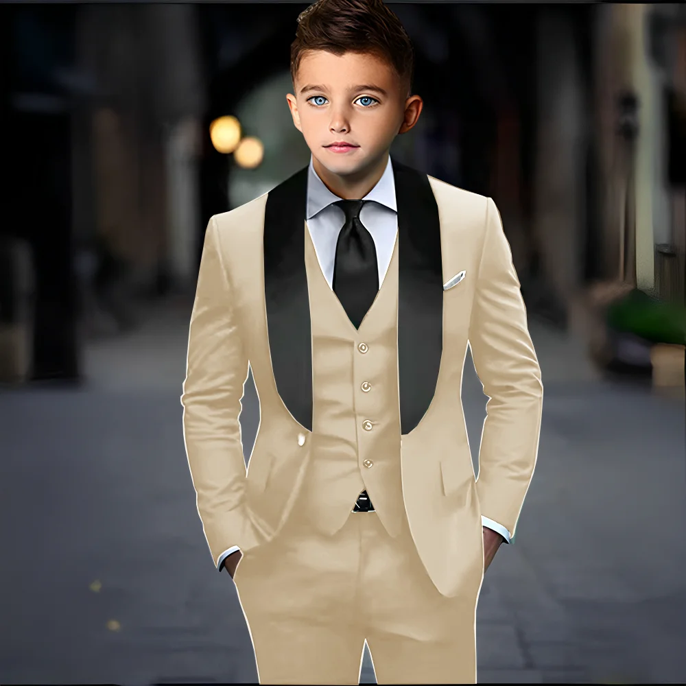 Khaki Boys Suit 3 Piece Set Fashion Design Jacket Pants Vest Wedding Kids Tuxedo Formal Graduation Outfit Stage Performance Suit