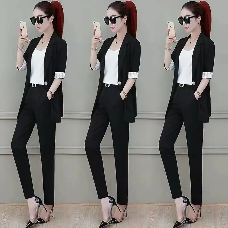 Women\'s Suit 2023 New Spring/Summer Small Suit Outerwear Three Piece Suit Outerwear Work Wear Fashion Temperament Work Wear