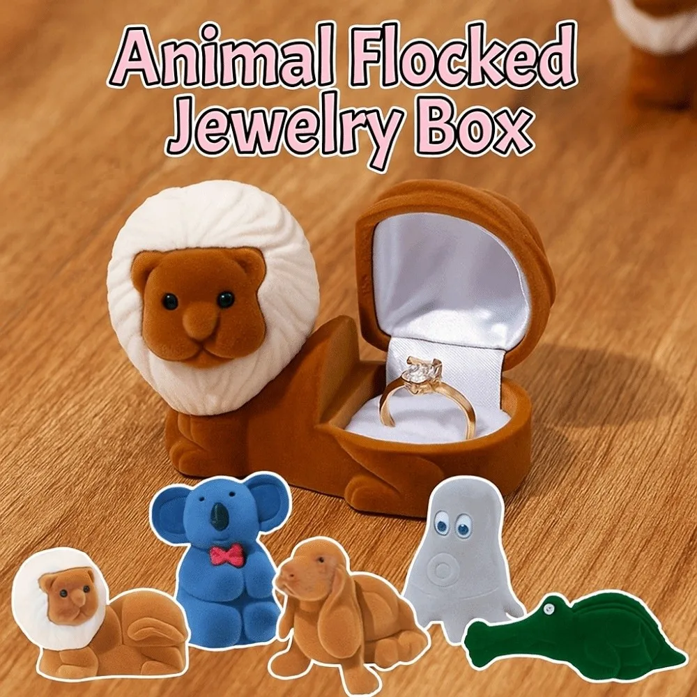 

Lion Animal Flocked Jewelry Box Crocodile Creative Puppy Ring Box Octopus Multi-function Koala Necklace Organizer Propose