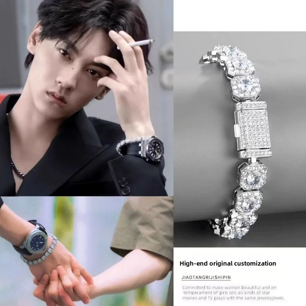 ES BLING Ni Ai Chi Cheng Gaya Yang Sama Zirkon Berlian Penuh Gelang Permen Batu Super Mengkilap Hip Hop Ceruk Bergaya Berkilau