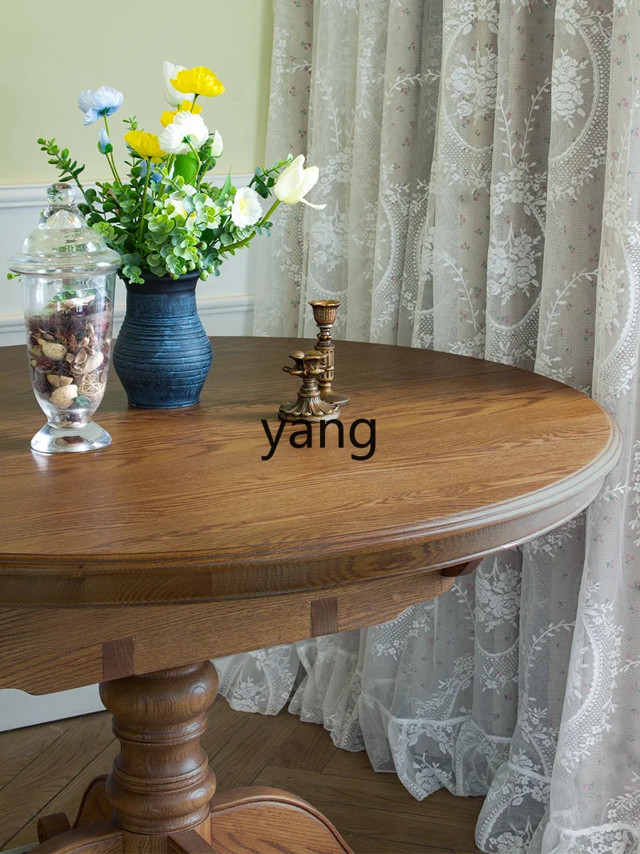 LMM mesa de comedor retráctil de madera maciza para el hogar retro roble retráctil