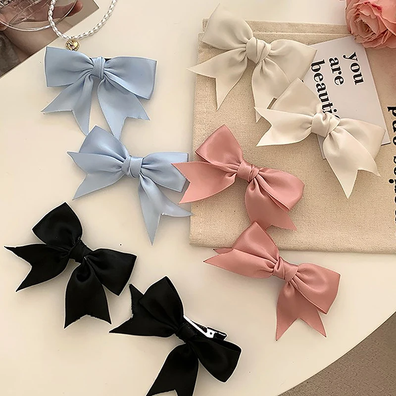 1szt Satynowe spinki do włosów z kokardą dla JK Girls Kawii Barrettes Cute Hair Accessoires Kids Black White Ribbon Woman Hairpins Hairgrip