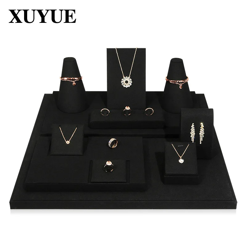 New jewelry props black super fiber display set counter necklace ring jewelry display live broadcast