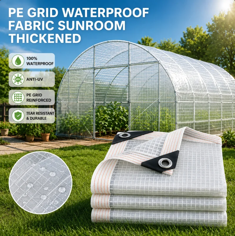 Transparent Heavy Duty Rainproof Fabric with Grommets Durable Mesh Tarp with Taped Edge for Plant Pergola Porch Greenhouse