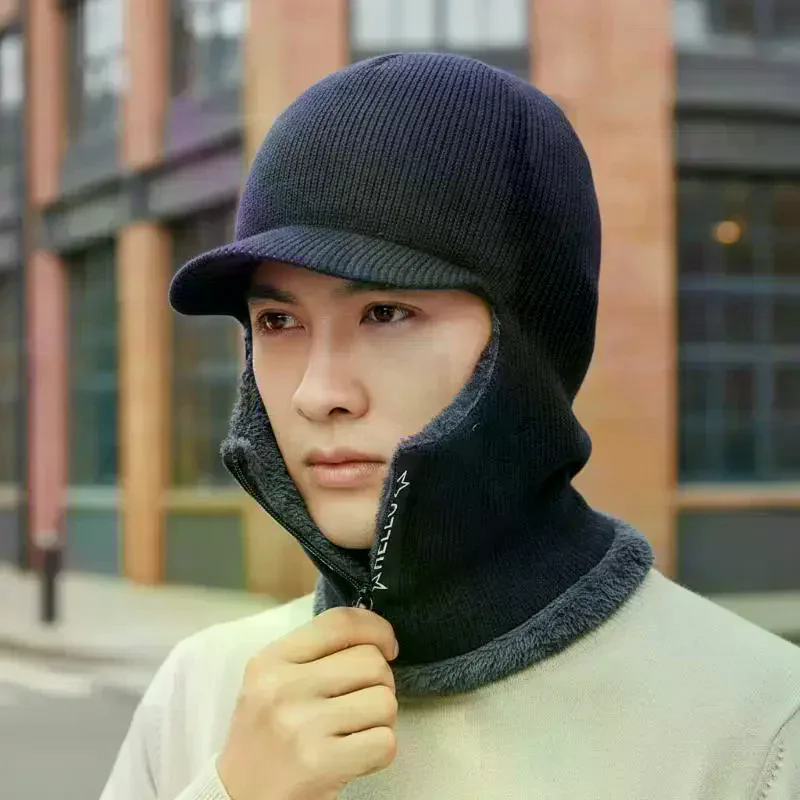 2 In 1 Winter Face Mask Beanie Warm Soft Knitted Windproof Hat for Cycling Skiing Cold Weather Commuting