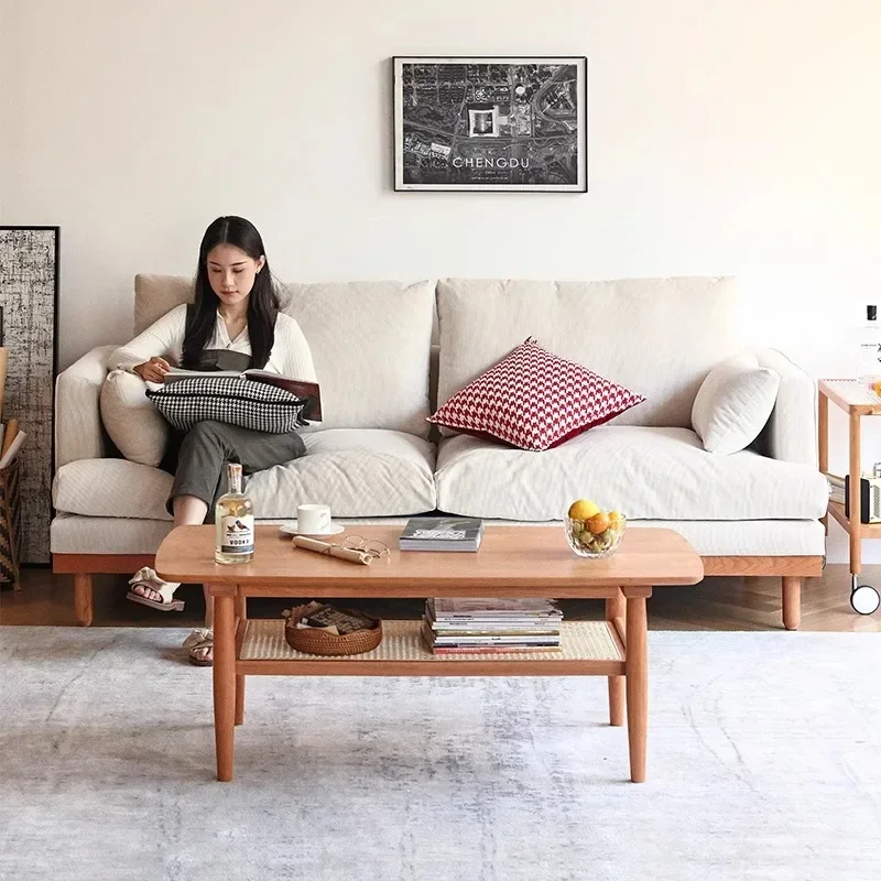 

Small apartment corduroy latex down Japanese simple three-person sofa