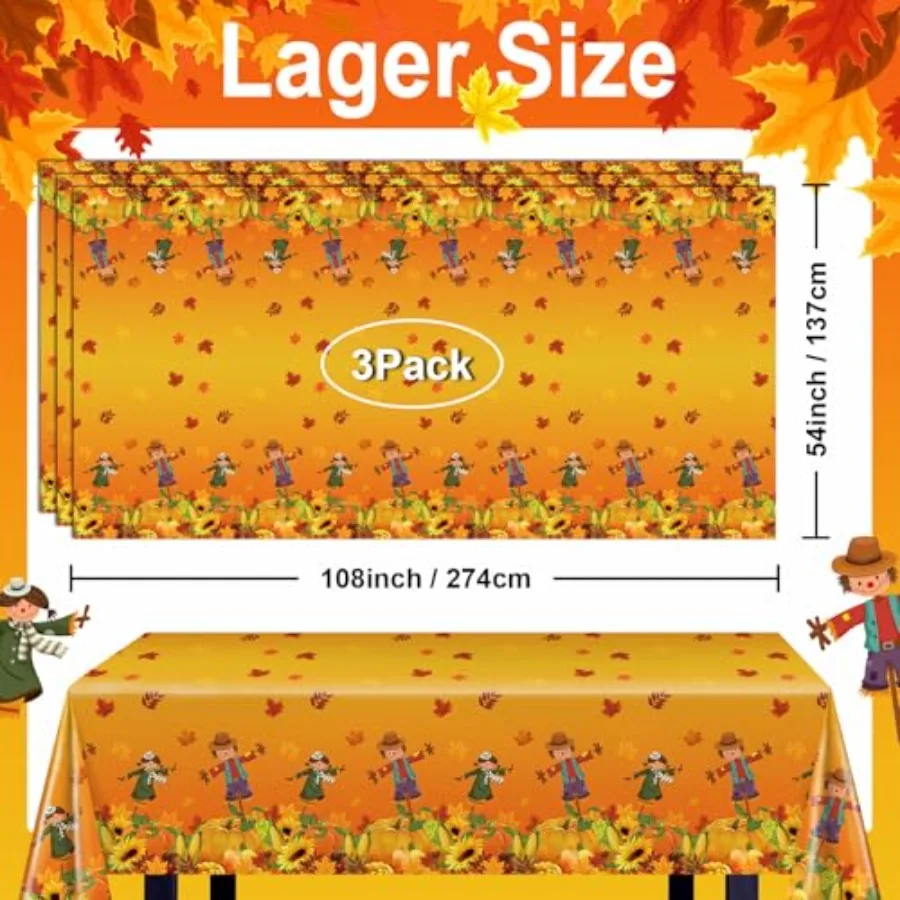 3 шт. осенняя скатерть, осенняя скатерть, одноразовая пластиковая скатерть на День Благодарения, пугало, тыква, кленовый лист, осенняя скатерть