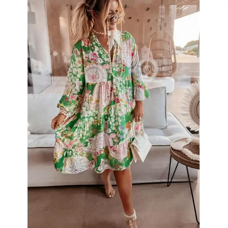 

Women's Floral Print Button Front Dr Cross-Border New Sle Autumn Seven-Quarter Sve Casual Sportswear Set