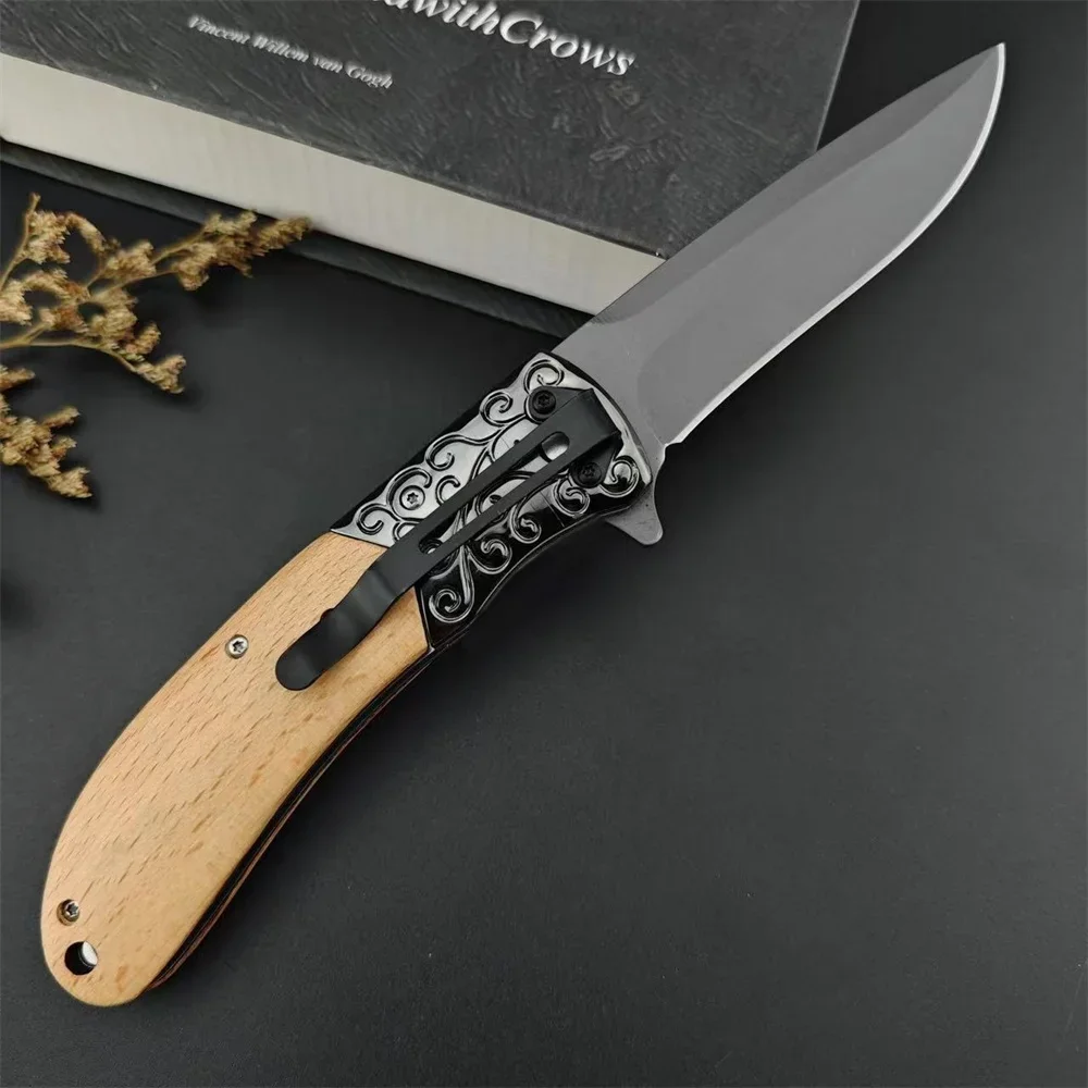 2024 Newest Pocket DA157 Folding Knife 5Cr13Mov Blade Olive Wood Handle Outdoor Survival Hunting Tools Camping Hiking Knives