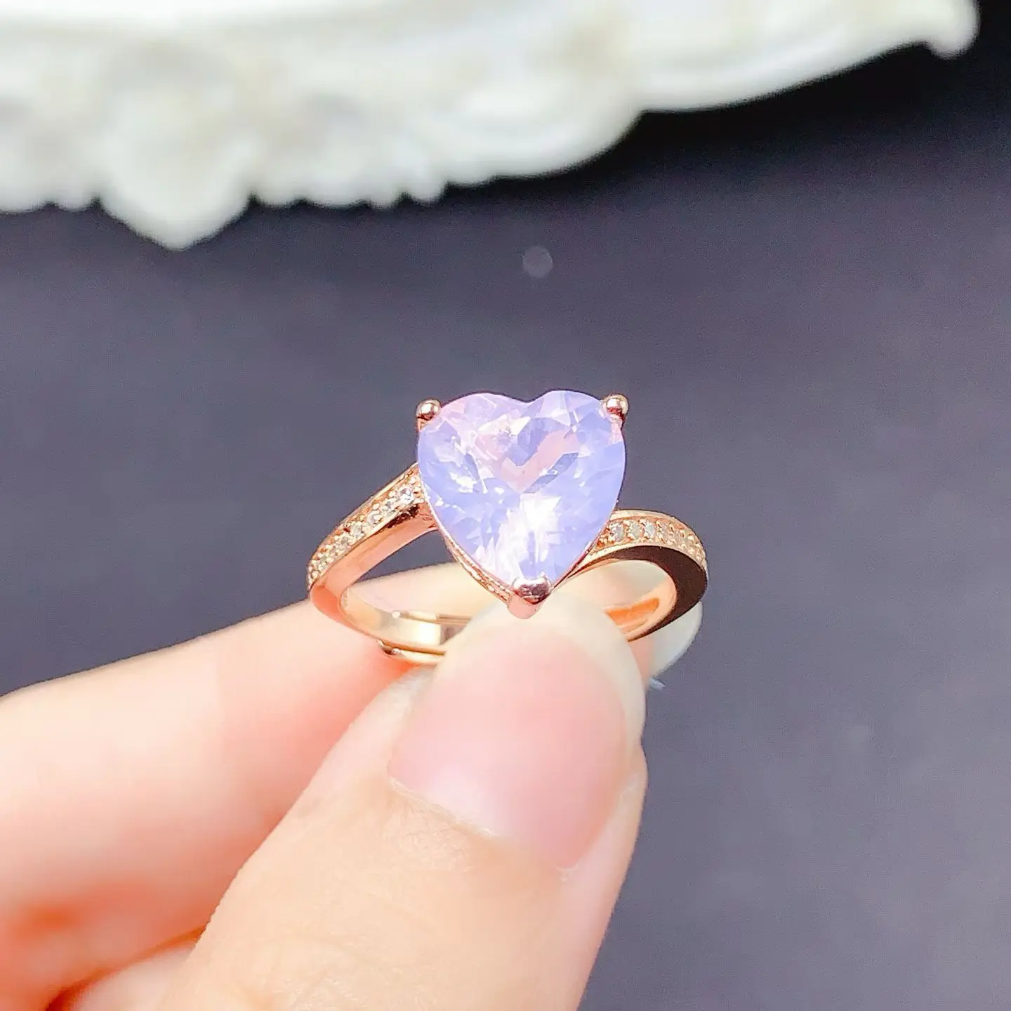 

Heart Crystal Silver Ring Natural Amethyst Ring for Engagement 10mm 4ct Genuine Amethyst 925 Silver Jewelry
