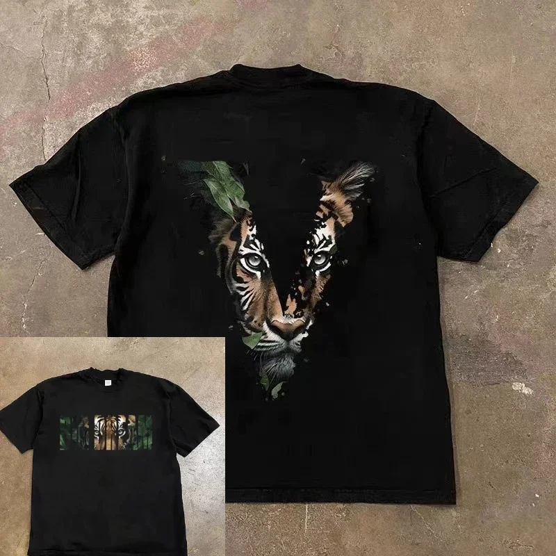 

Heavy 100_ Cotton Summer Short-sleeved T-shirt Men and Women American High Street Retro Versatile Trend on Clothes Printing