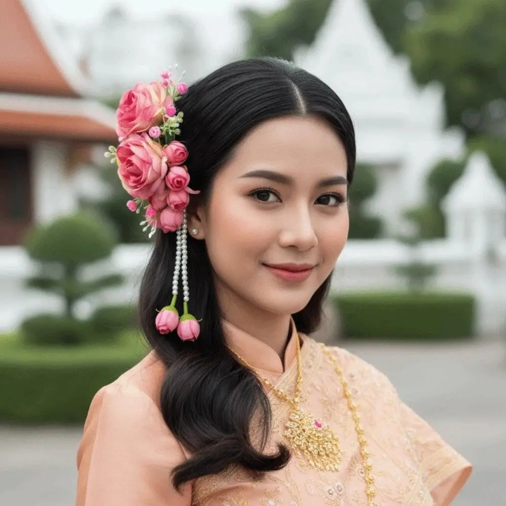 

Elegant Sweet Flower Hair Comb Tassel Bohemian Thai Hair Accessories Fixed Combs Ethnic Style Thailand Flower Hairpin Headwear