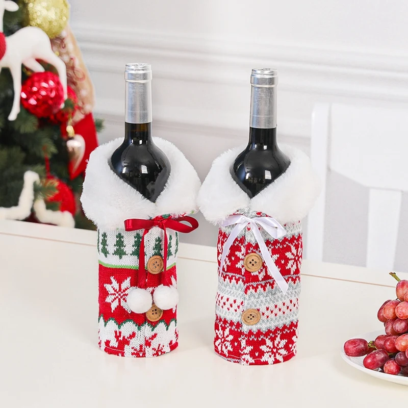 2 PCS Christmas Wine Bottle Bag,Xmas Wine Bottle Bags Cloth Wine Bottle Dress Decor Perfect Bottle Decor For Christmas Table