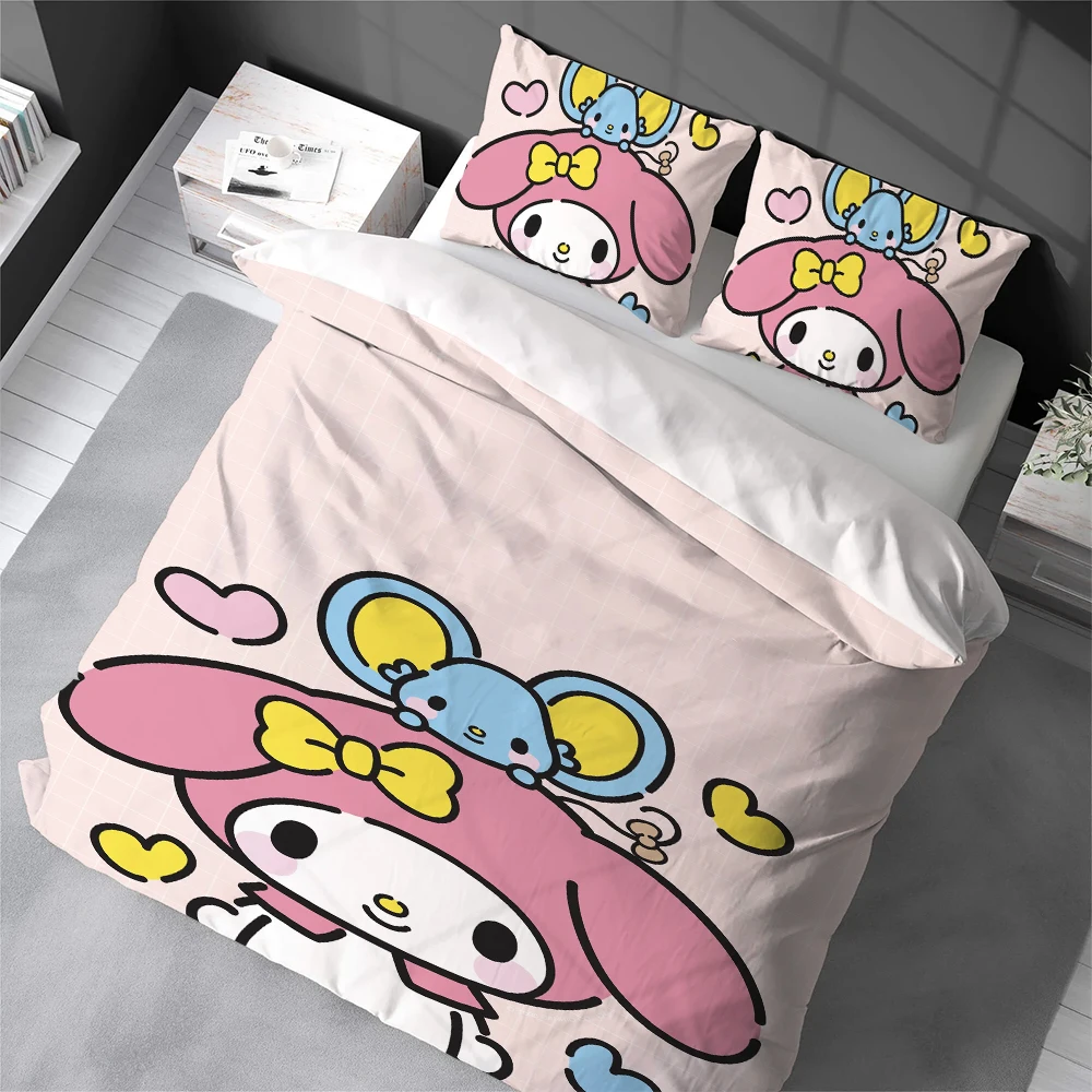 

Комплект постельного белья Kawaii My M-Melody: пододеяльник, 2 наволочки, 3 предмета, из мягкого хлопка, для дома и общежития, подарок для студентов