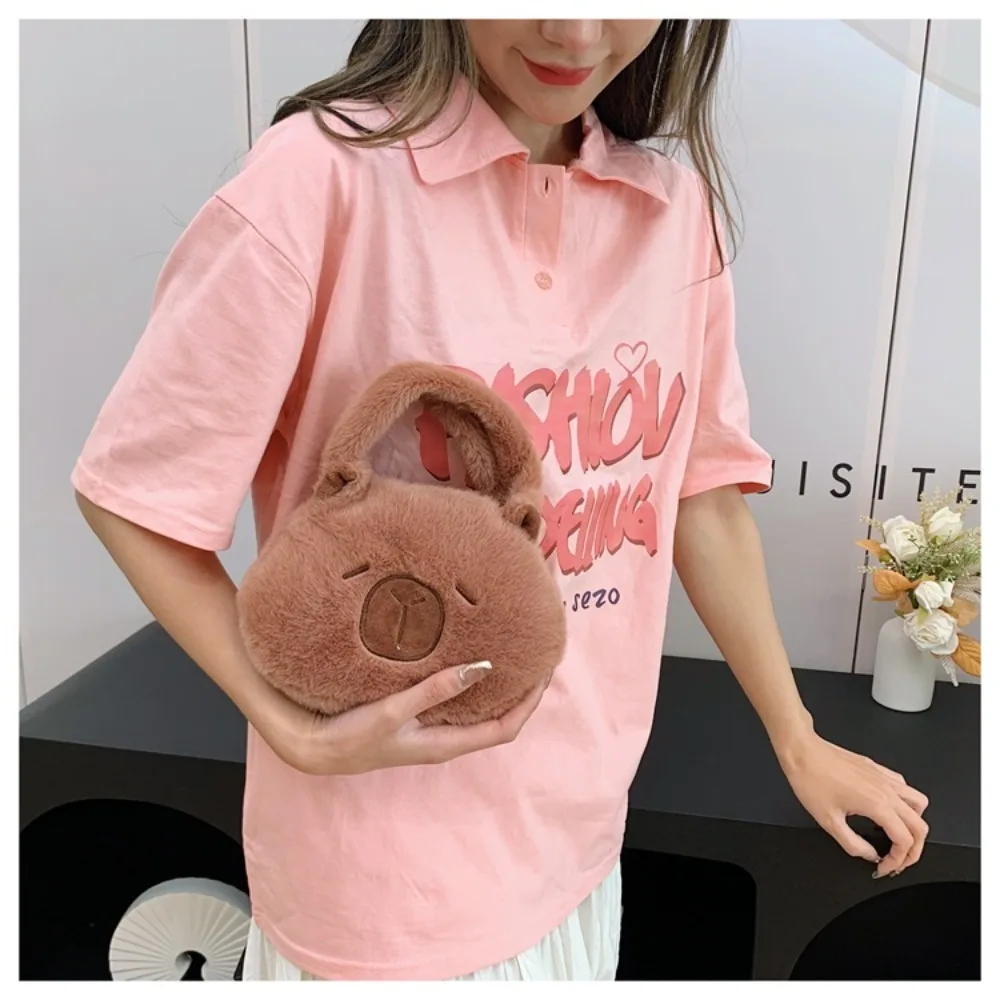 Kawaii grande capacidade capivara bolsa de pelúcia animal de pelúcia capivara crossbody saco bonito dos desenhos animados bolsa de ombro casal