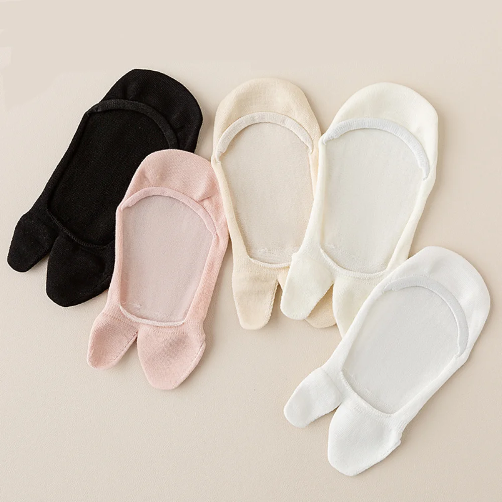Breathable Cotton Invisible Tabi Socks Low Cut Elastic Non-slip Two Toe Socks Japanese Style Thin Separate Toe Boat Sock Girls
