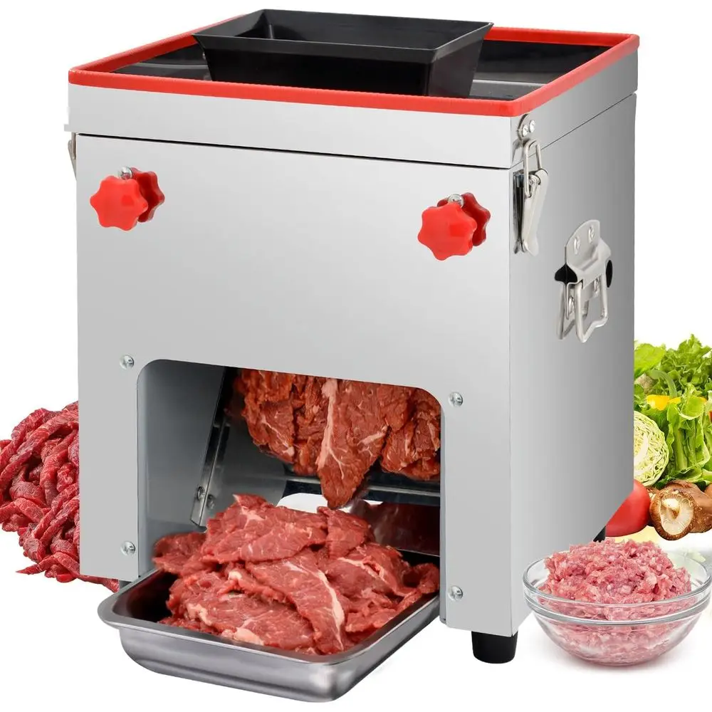 

Мясорезка электрическая коммерческая 850 Вт, производительность 330 фунтов/час, из нержавеющей стали, для нарезки вяленого мяса, свинины, курицы и других продуктов.