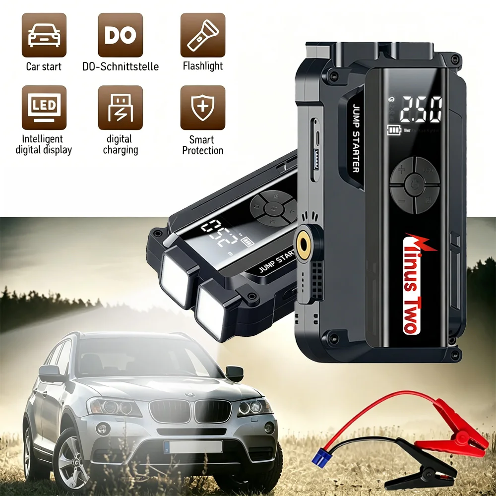 Multifunctional Car Jump Starter Emergency Power Bank with Smart Display & Multi-Use Charging