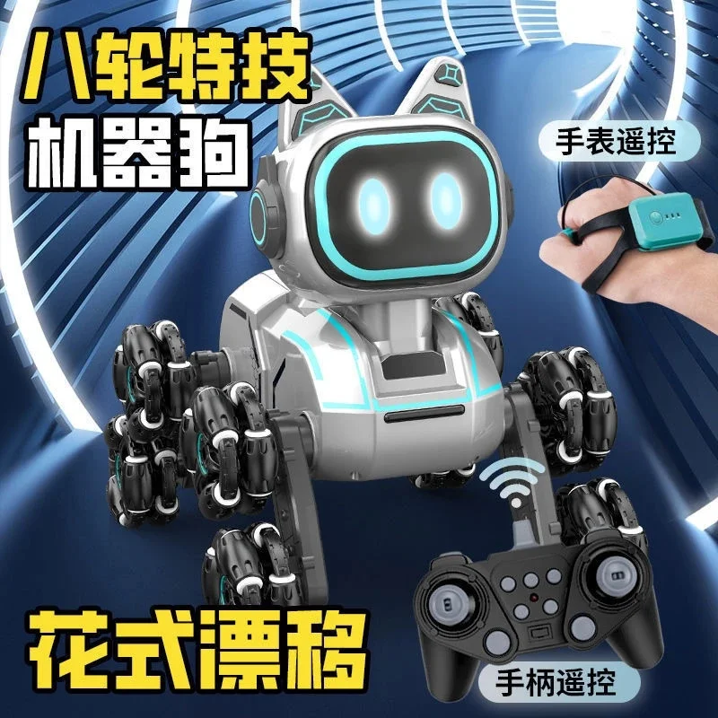Voiture de cascade RC intelligente à 8 roues, Robot chien, avec contrôle des gestes, musique LED, télécommande, jouet pour enfants et adultes, jeu intérieur et extérieur