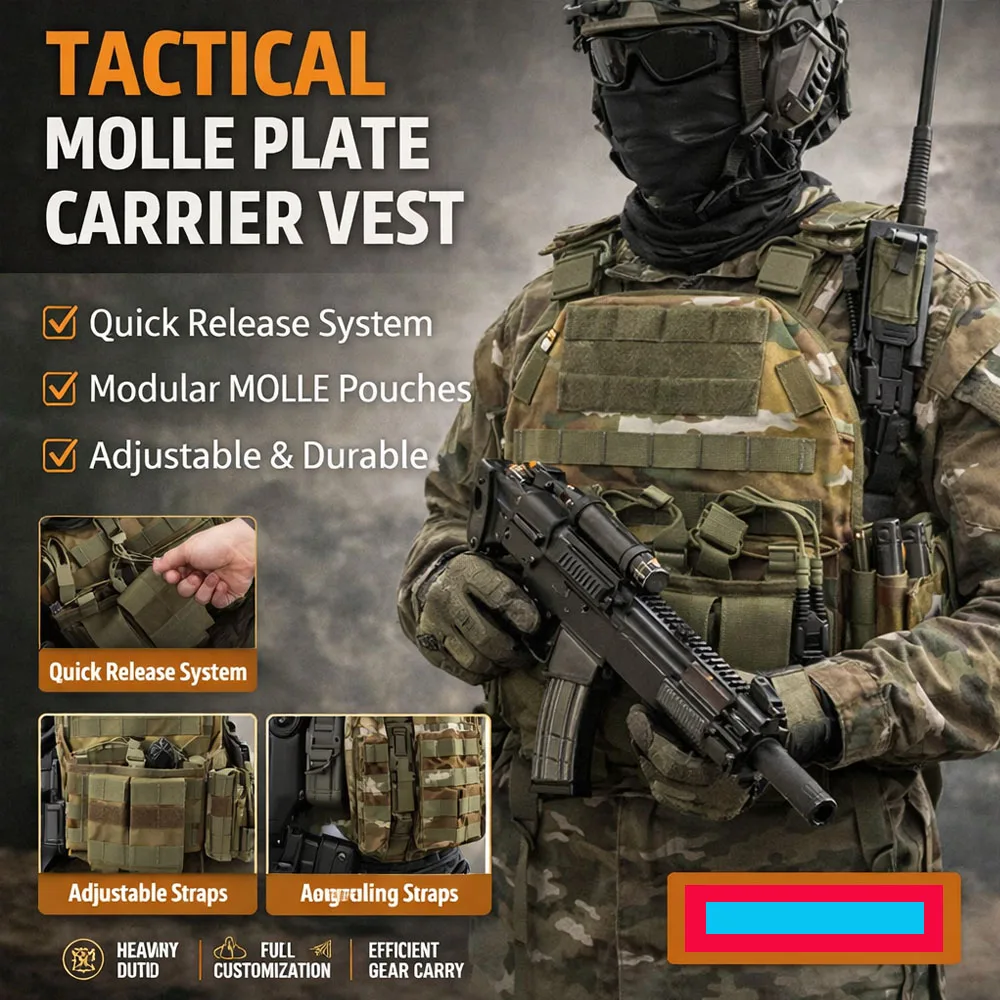 

Tactical Plate Carrier Vest Quick Release MOLLE Combat Vest Adjustable Multi Pocket Military Gear for Airsoft CS Training