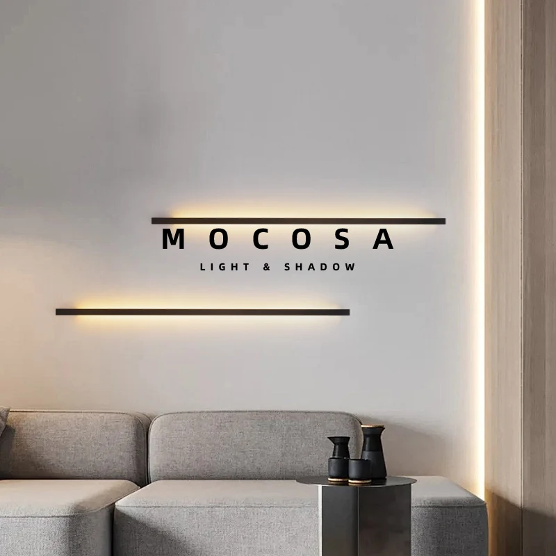 Lámparas LED de pared de TV simples modernas, iluminación de pared de mango largo negro, lámpara de fondo de sofá decorativa para sala de estar, luces de pared lineales