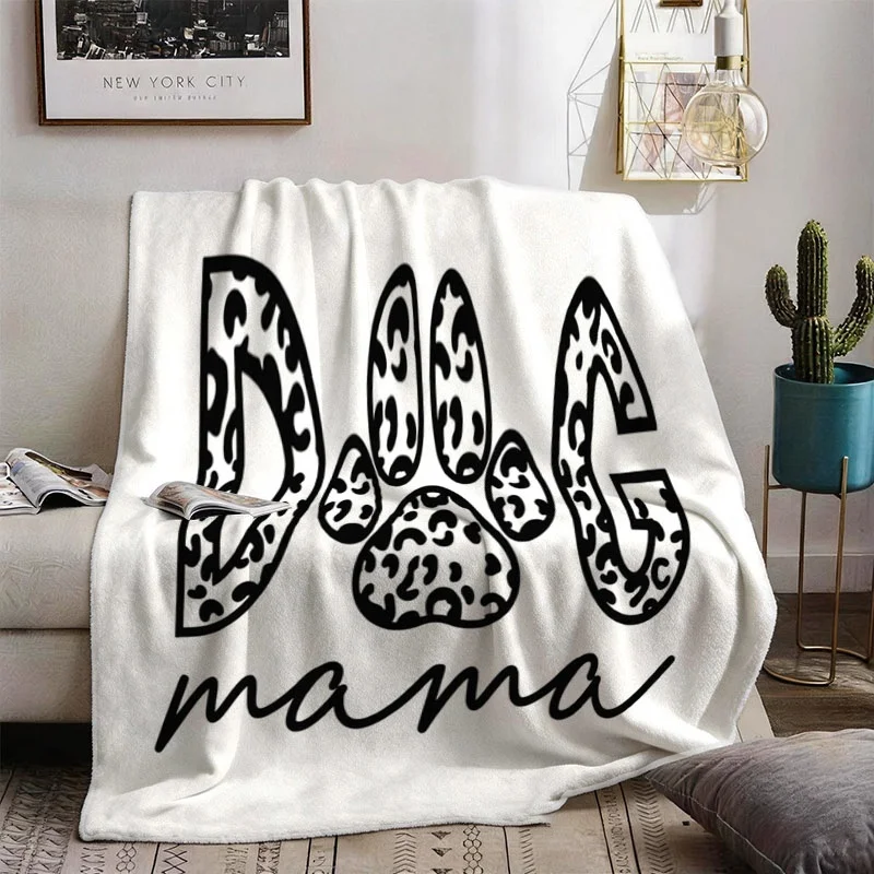 Adorable Dog Mom Paw Print Blanket Plush Throw Fuzzy Fleece Cozy Gift for Dog Lovers Pet Owner Birthday Gift Christmas Decor