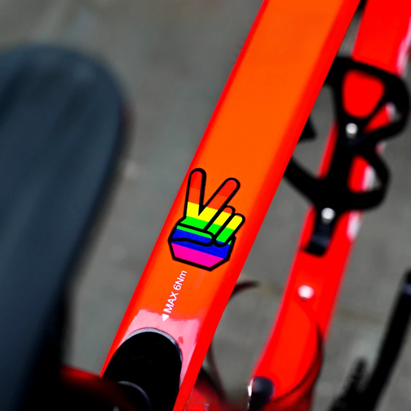 1PC Rainbow Yeah Gesture Bicycle Frame Stickers Waterproof Road Bike MTB Top Tube Helmet Decoration Motorcycle Vinyl Decals