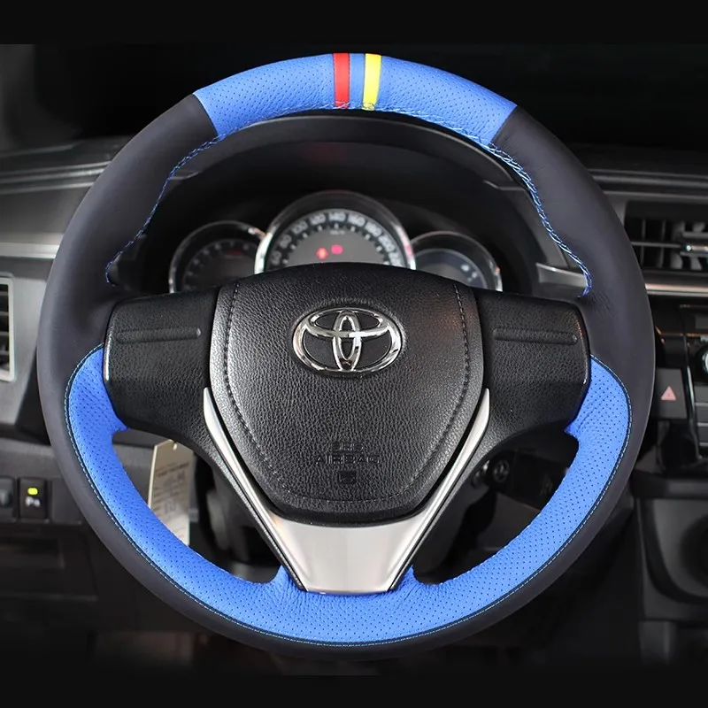 Hand-stitched Sports style Leather Car Steering Wheel Cover for Toyota Corolla IM US 2014-2019 RAV4 2013-2018 Scion Im 2016