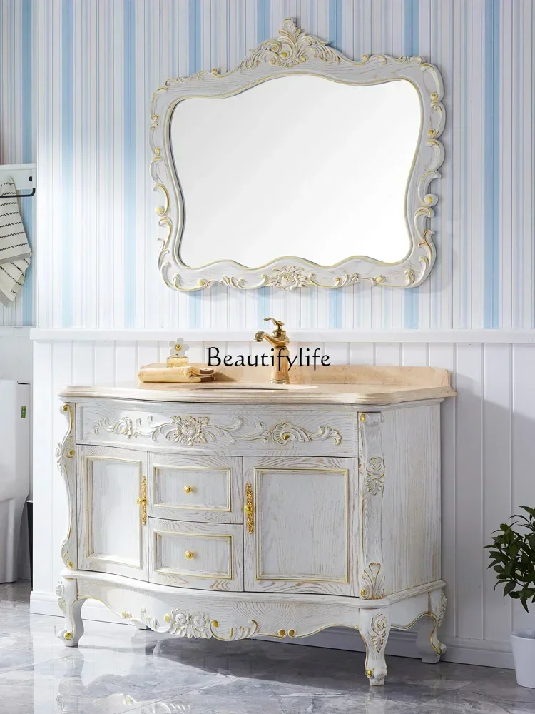 

Aoweiguan European-Style Bathroom Cabinet Oak Solid Wood Bathroom Home Deco