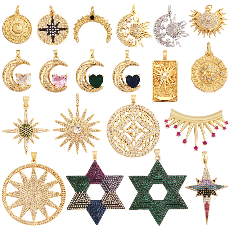 Trendy Star Moon Sun Charm Focal Pendant,18K Gold Plated Zircon Necklace Bracelet For Handmade Jewelry Findings Supplies K47