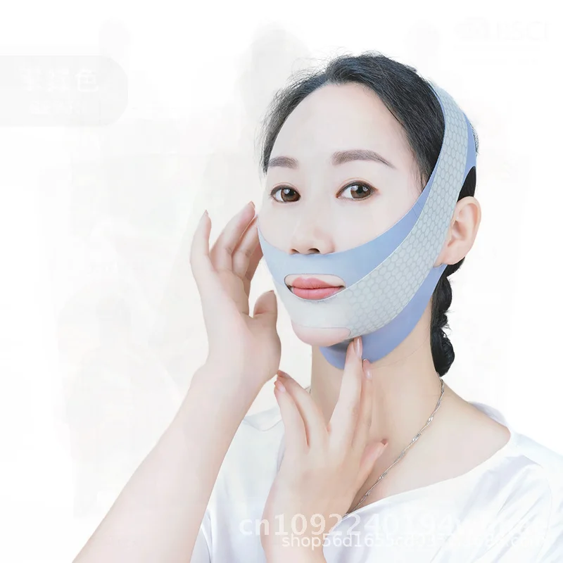 Benda per il viso a infrarossi lontani V-Lift Maschera per il sonno rassodante Riduttore a doppio mento Maschera in poliestere grigio/rosa per la cura della pelle del viso