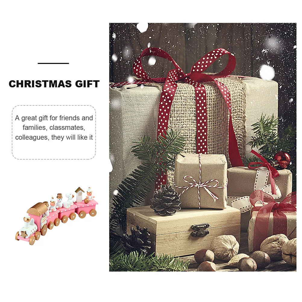 

2pcs Wooden Mini Train Desktop Decor Christmas Lightweight Train , Xmas Ornament, Holiday Crafts, Gift, Home