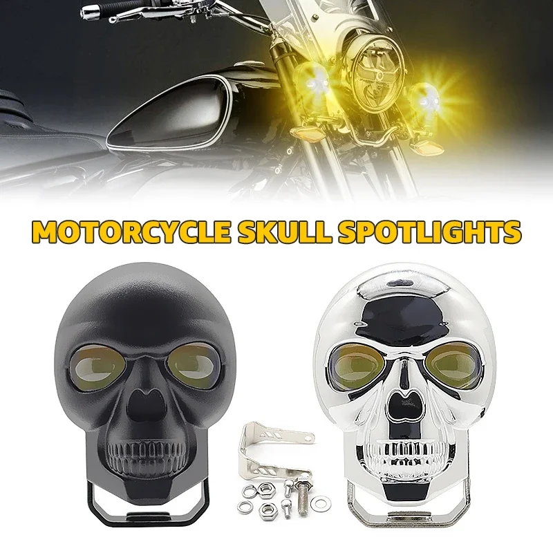 Motorcycle Skull Fog Lights Auxiliary Lights Brighter Lamp Car LED Headlamp Safe Waterproof Halloween Skull Decoration Headlamp