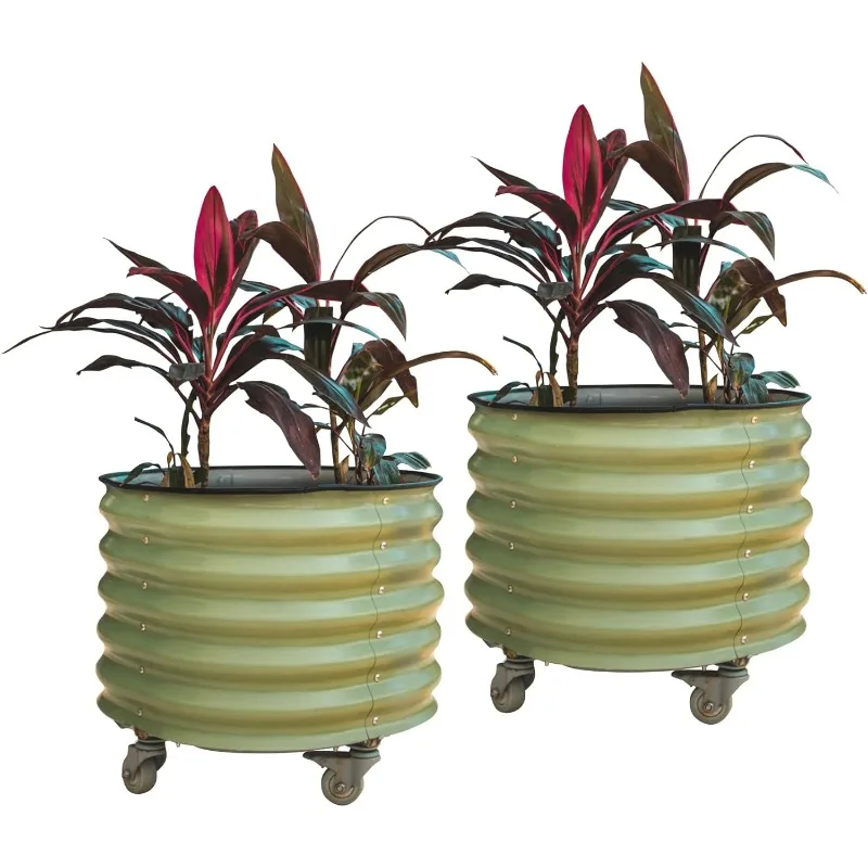 

Self-Watering Rolling Citrus Planter Raised Garden Bed Kits, Twin Pack-Olive Green
