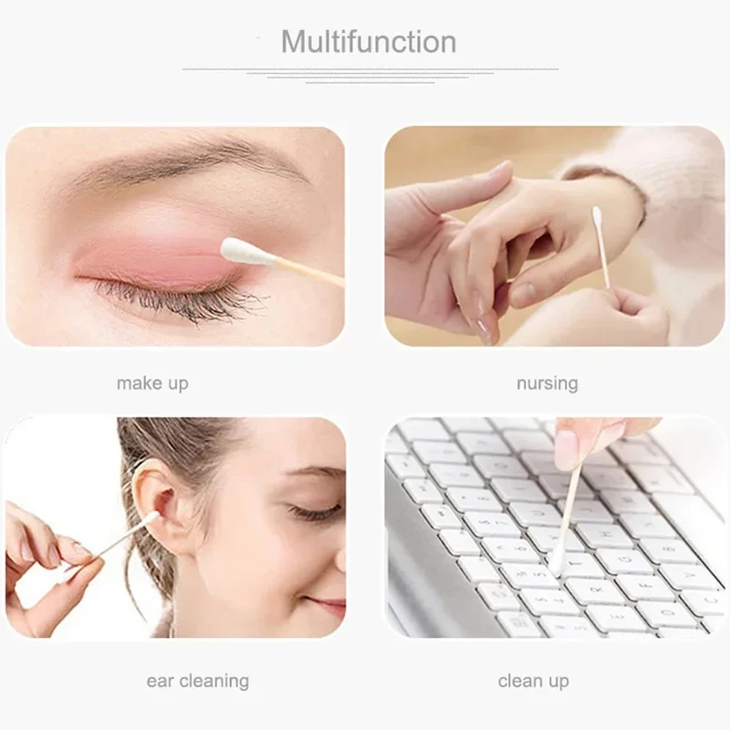 Baby Cotton Swabs Double Tips Ear and Nose Multifunctional Cleaning Stick Bamboo Cotton Swab Buds Makeup Cleaning Kid Baby