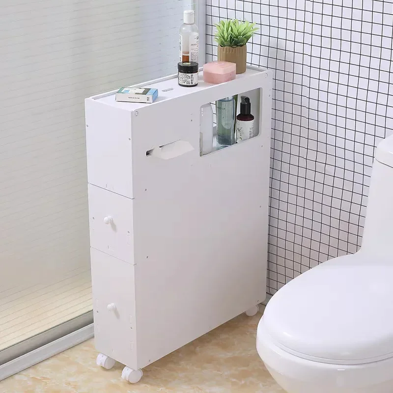 Minimalist Design Slim Bathroom Storage Organizer Drawer Free Standing Floor Side  White Living Room Cabinets Furniture