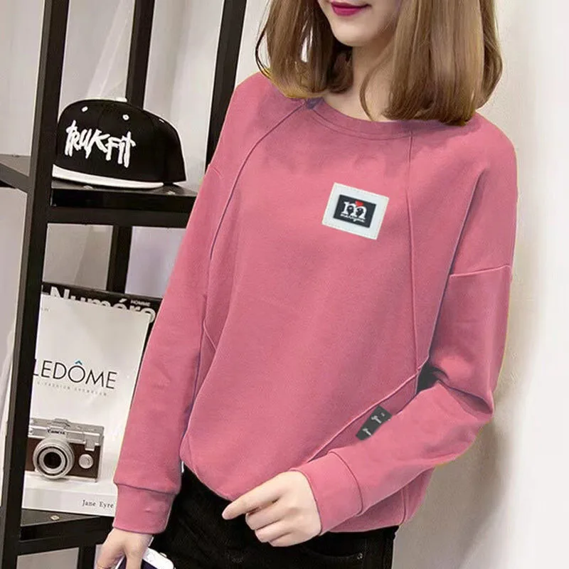 Autumn  Winter Fashion Trends Korean Edition Round Neck Foreigner Print Loose Versatile Casual Slim Women\'s Long Sleeve Sweat