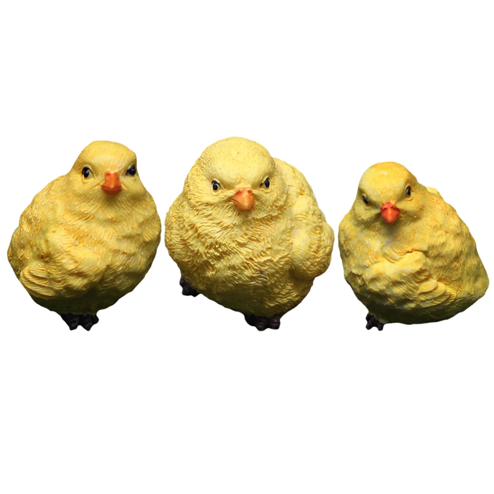 

3 Pcs Chicken Ornaments Home Decor Cute Cartoon Figurine Decorations Animal Resin Figures