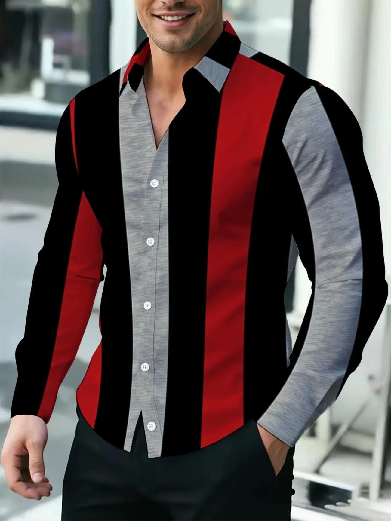Men's Shirt Color Block Vertical Stripe Splicing Print Long Sleeve Button Down Top Casual Daily Street Mens Clothing