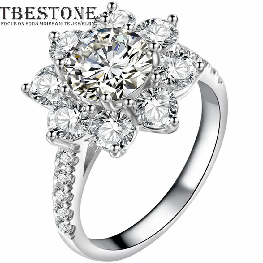 

Tbestone 1CT 2CT Flower Shape Moissanite Ring 100% 925 Sterling Silver Brilliant Rings For Women Brand Jewelry anelli donna