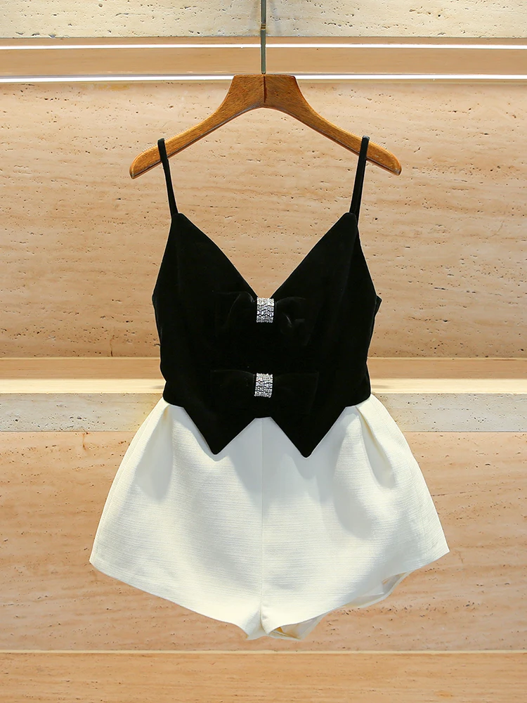 

High-End Velvet Jumpsuit orts in Bla by Nan You Collection Commute Sle Diamond Embellied High Waist Wide Leg