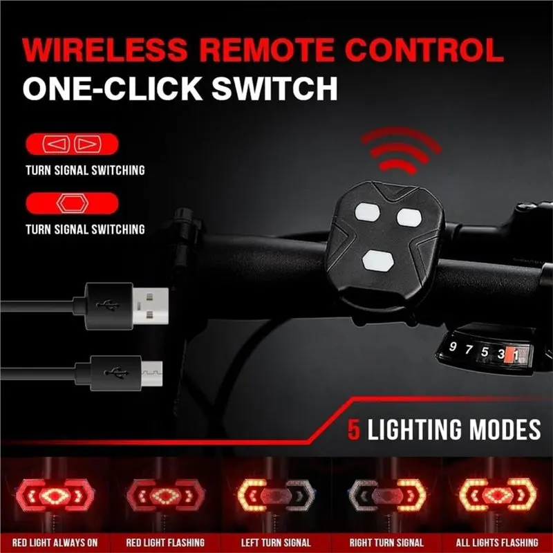 RTENTE-Bicycle Taillight,Bike Rear Tail Light, 5 Light Mode Waterproof LED Safety Indicator Lights Strobe Warning Light