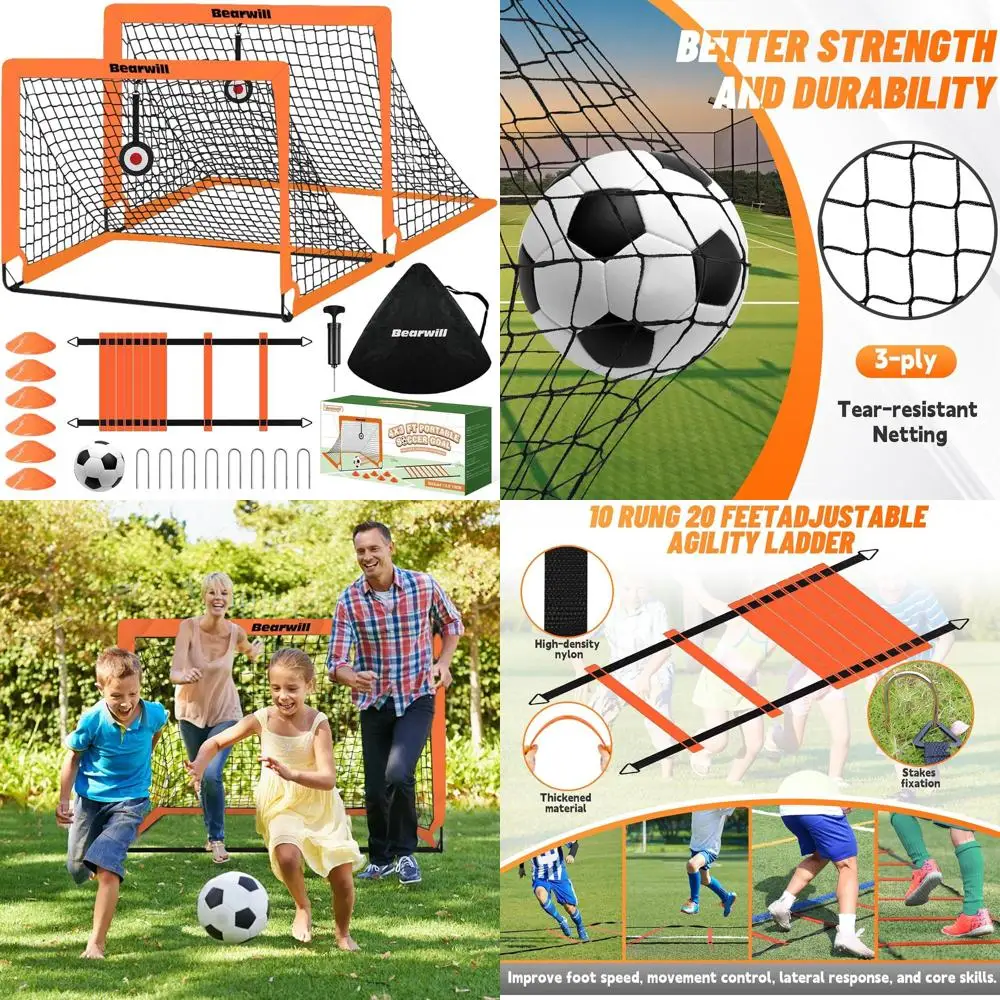 

Портативные футбольные ворота для детей - набор из 2 штук, размер 4x3 фута, с сеткой, мячом, лестницей, конусами и мишенью для тренировок