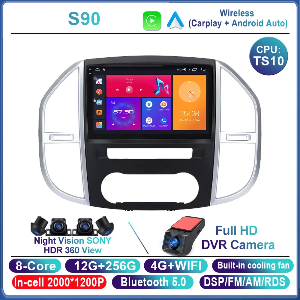 Android 15 Carplay Auto Autoradio voor Mercedes Benz Vito 3 W447 2014-2020 Navigatie Multimedia Videospeler Stereo Head Unit BT