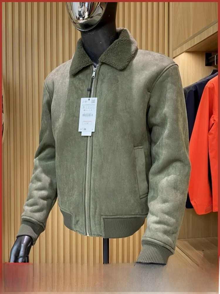 

Импортная куртка из искусственной замши Thiened с теплым пальто с откидным воротником для мужчин, повседневная осенне-зимняя верхняя одежда на молнии
