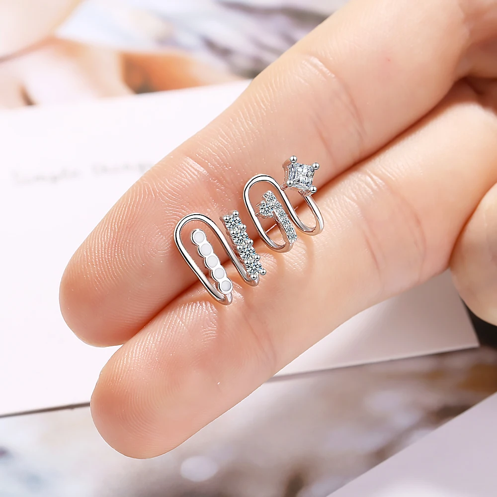 925 Sterling Silver Zircon Double Layer Clip Earrings Women INS Trend Asymmetric No Piercing Earring Party Jewelry pendientes