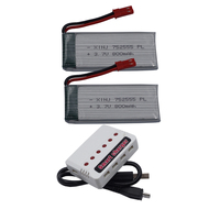 3.7V 800 mAh 25C Charger + 2pcs Rechargeable Polymer Li Lithium Lipo Battery 752555 JST For JJRC H11C H11D RC Quadcopter Drone